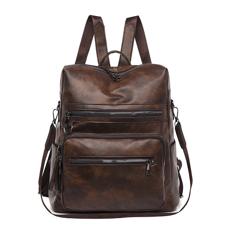 Women's PU Leather Backpack – Large Capacity Waterproof Bag