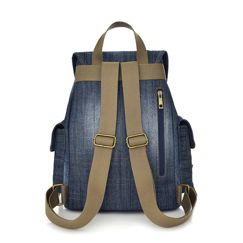 Women's Retro Denim Drawstring Backpack – Casual Shoulder Bag