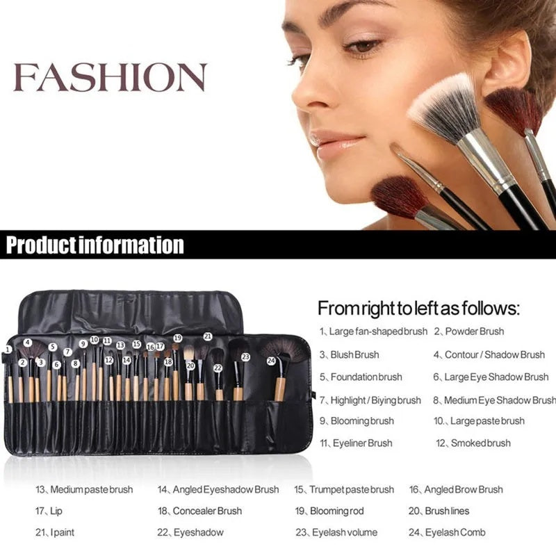 24-Piece Professional Makeup Brush Set with PU Case