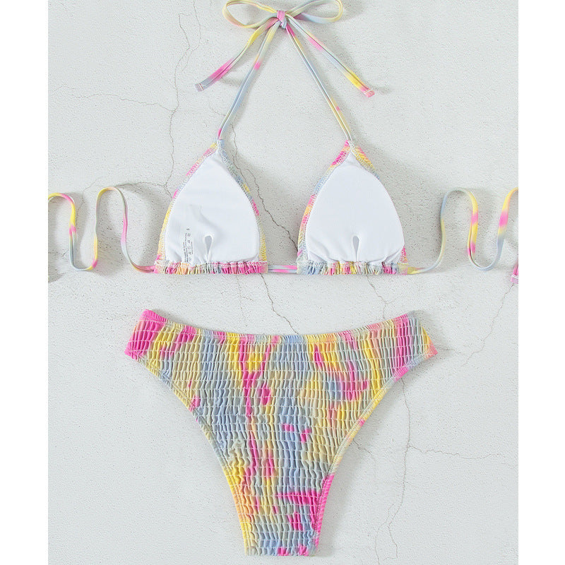 Colorful Strap Triangle Bikini Set