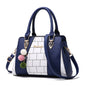 Women's Color Block Satchel Handbag – Large PU Leather Shoulder Bag with Pom-Pom Charm
