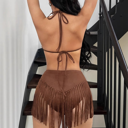 Women's 2-Piece Tassel Halter Top Set – Backless, S–XL