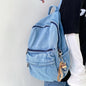 Washed Denim Backpack – Minimalist Canvas Shoulder Bag in Blue & Grey