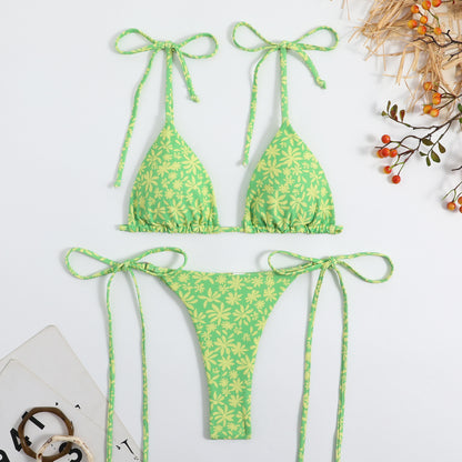 Women's Floral Backless Split Bikini Set | High-Elastic Two-Piece Swimsuit in 5 Colors