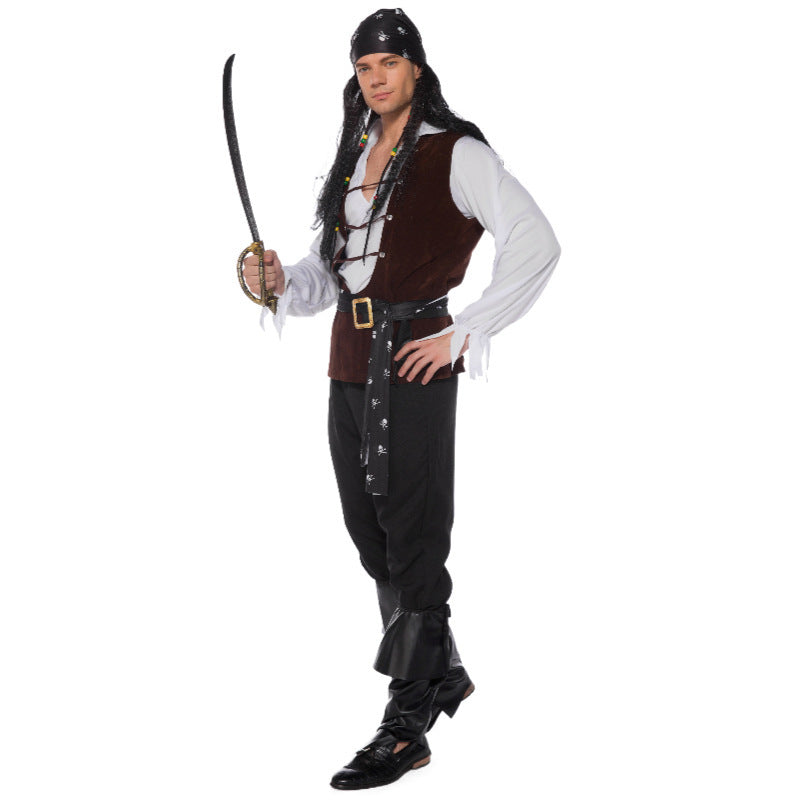 Men's Pirates of the Caribbean Cosplay Costume – 7-Piece Halloween Outfit Set