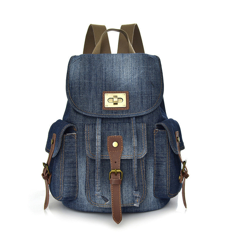 Women's Retro Denim Drawstring Backpack – Casual Shoulder Bag
