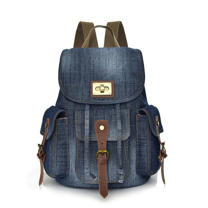 Women's Retro Denim Drawstring Backpack – Casual Shoulder Bag