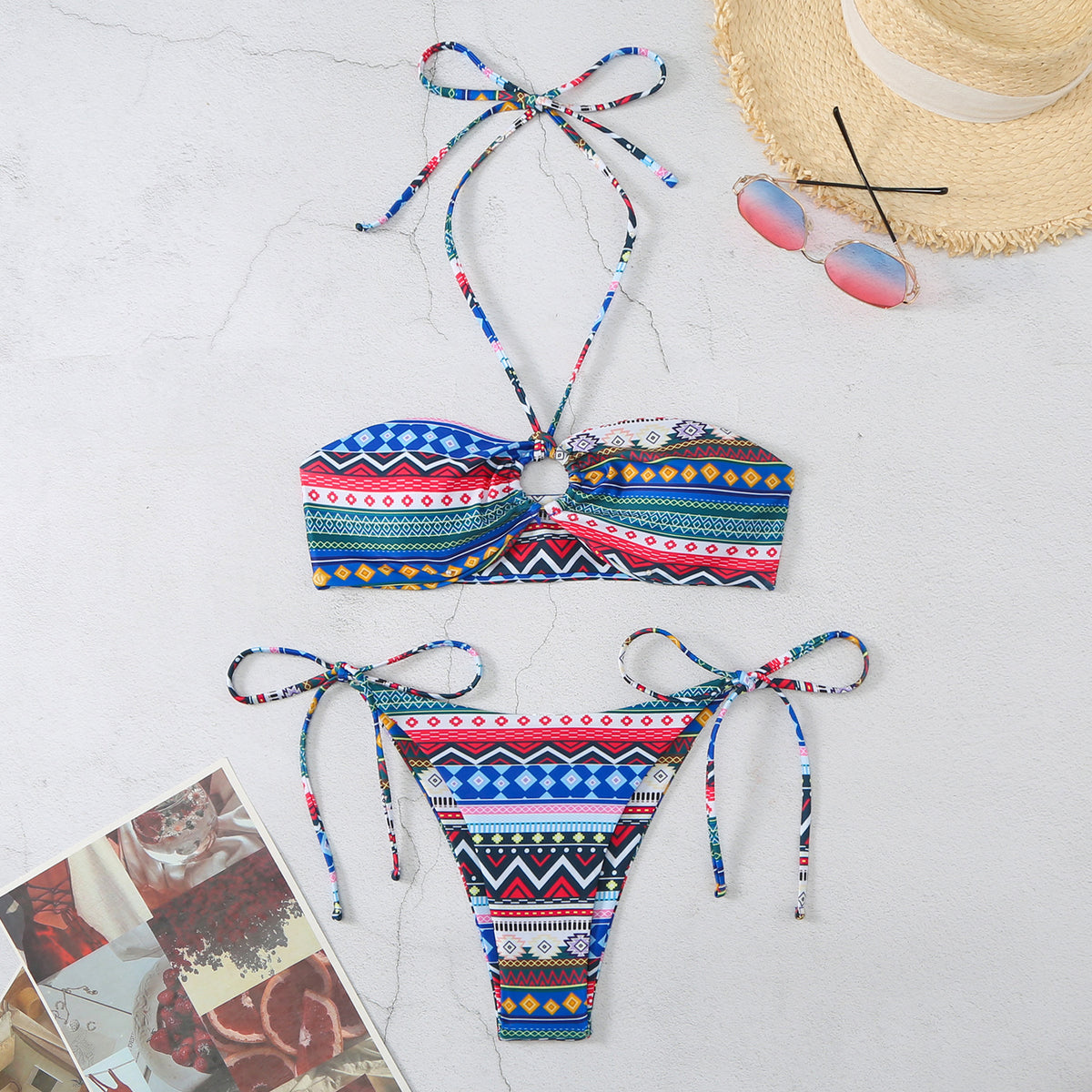 Women's Halter Plaid & Stripe Bikini Set | Two-Piece Swimsuit