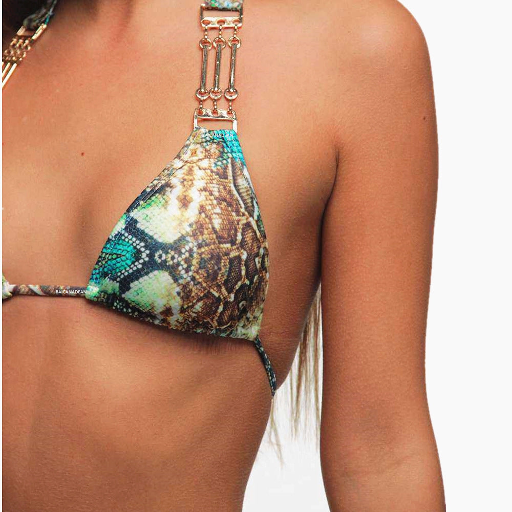 Women's Snake Print Backless Swimsuit | One-Piece & Split Bikini