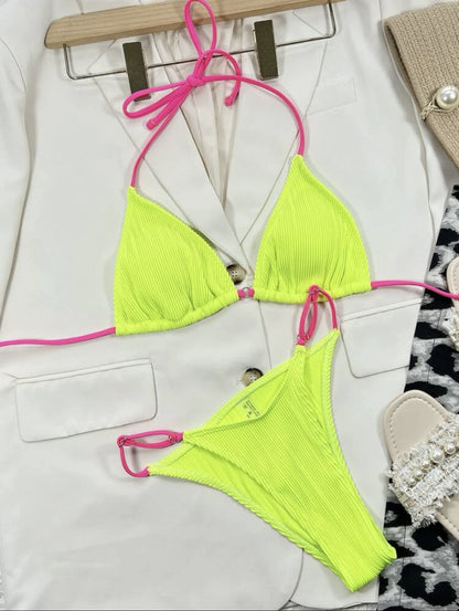 Solid Velvet Bikini Set — Backless, 4 Colors, S–XL