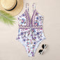 Women's Deep V Tie One-Piece Swimsuit | Floral Print