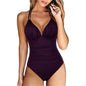 A collage of six swimsuits in various colors: black, pink, green, red, purple, and blue, each with a halter neck design.