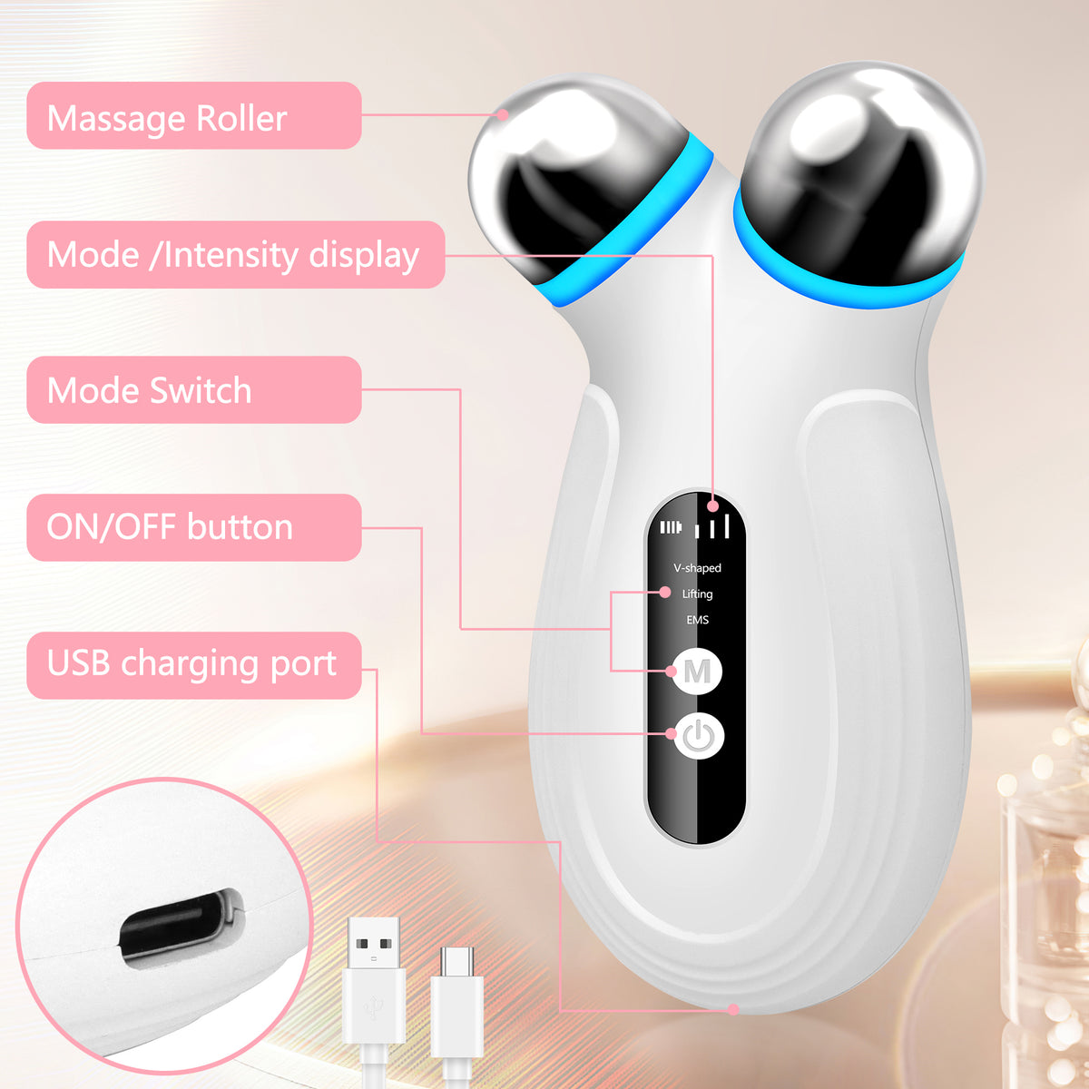 Anti-Aging Wrinkles Microcurrent Facial Device, Boost Skin Care Products Absorption