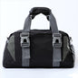 A pink and gray nylon yoga bag with a shoulder strap and a silhouette of a yoga pose on the front.