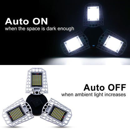 Three-Head LED Garage Light – 60W/80W/100W, E26/E27, IP65 Waterproof with Light Sensor