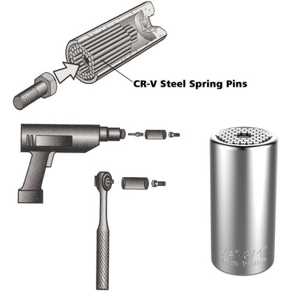 Illustration of CR-V Steel Spring Pins with tool components on a white background.