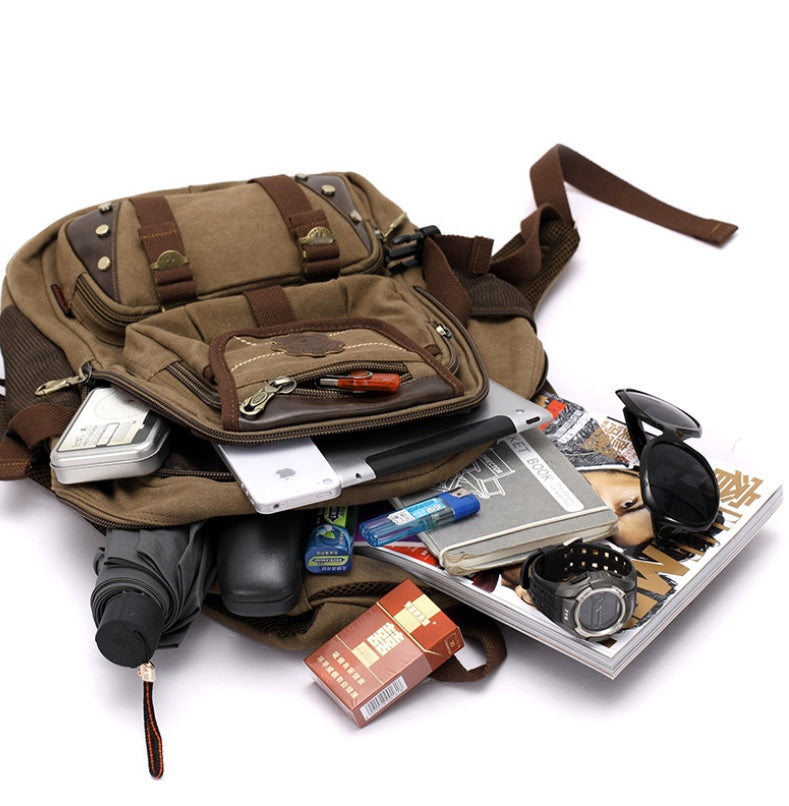 Large Canvas Travel Backpack – 20–35L, Laptop Compartment & Air Cushion Straps