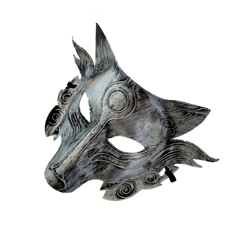 Silver Wolf Masquerade Mask – Antique Plastic Party Mask for Halloween & Prom