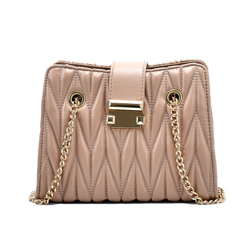Women's Pleated Chain Crossbody Bag – Mini Vegan-Friendly Imitation Leather Shoulder Purse with Gold Hardware
