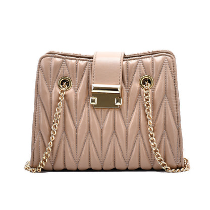 Women's Pleated Chain Crossbody Bag – Mini Vegan-Friendly Imitation Leather Shoulder Purse with Gold Hardware