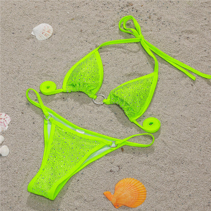 Diamond-Studded Backless Bikini Set