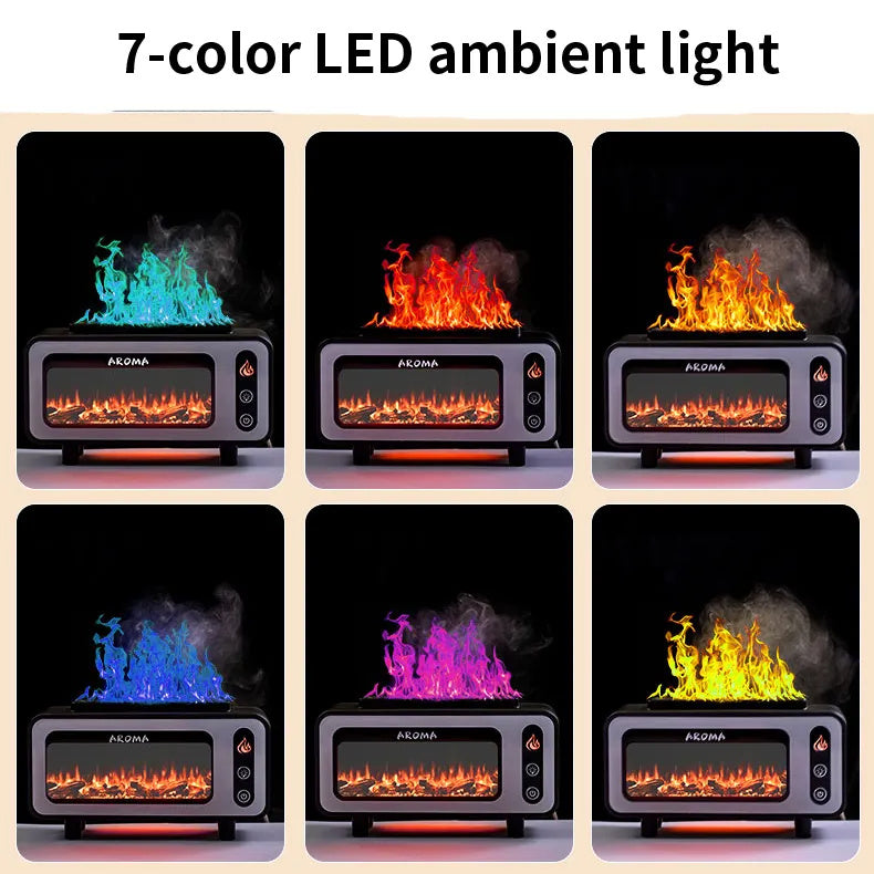 Flame Humidifier & Aroma Diffuser – 3D Fireplace Effect, 7-Color LED, 200ml