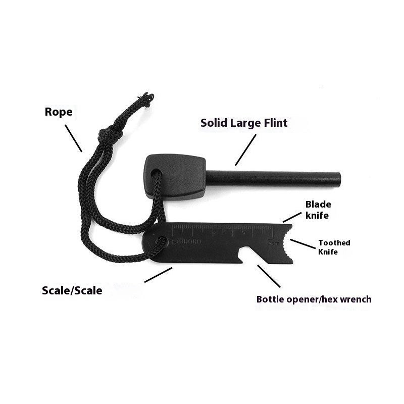 6-in-1 Magnesium Flint Fire Starter – Outdoor Survival Tool with Whistle, Scraper & Bottle Opener