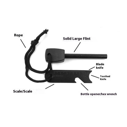 6-in-1 Magnesium Flint Fire Starter – Outdoor Survival Tool with Whistle, Scraper & Bottle Opener