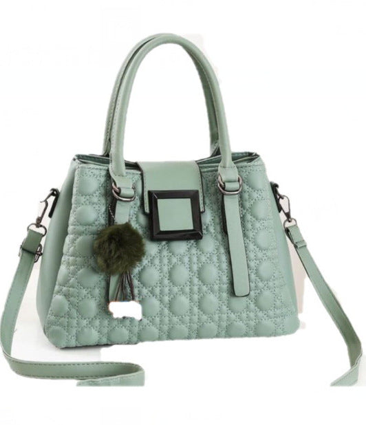 Women's Quilted Satchel Crossbody Bag – Vegan-Friendly Imitation Leather Handbag with Pom-Pom Charm