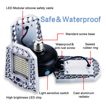 Three-Head LED Garage Light – 60W/80W/100W, E26/E27, IP65 Waterproof with Light Sensor