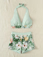 Women's High-Waist Solid Color Bikini Set | Tie-Front Split Swimsuit