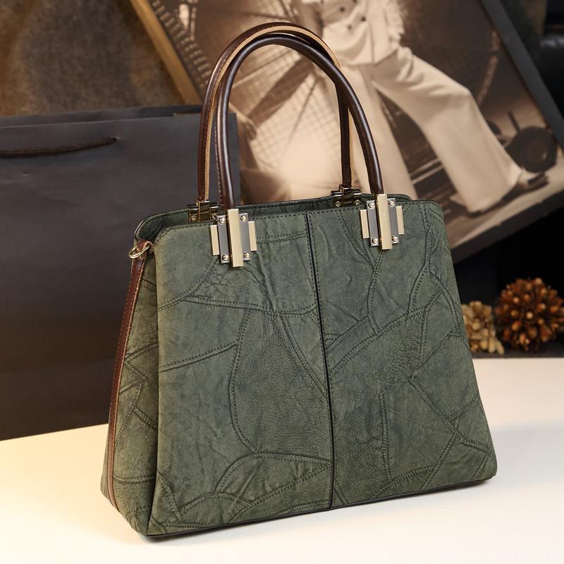 Women's Cow Split Leather Shoulder Bag – Structured Tote with Multi-Pocket Organizer