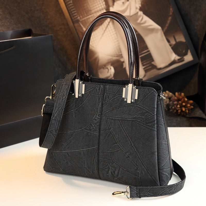 Women's Cow Split Leather Shoulder Bag – Structured Tote with Multi-Pocket Organizer