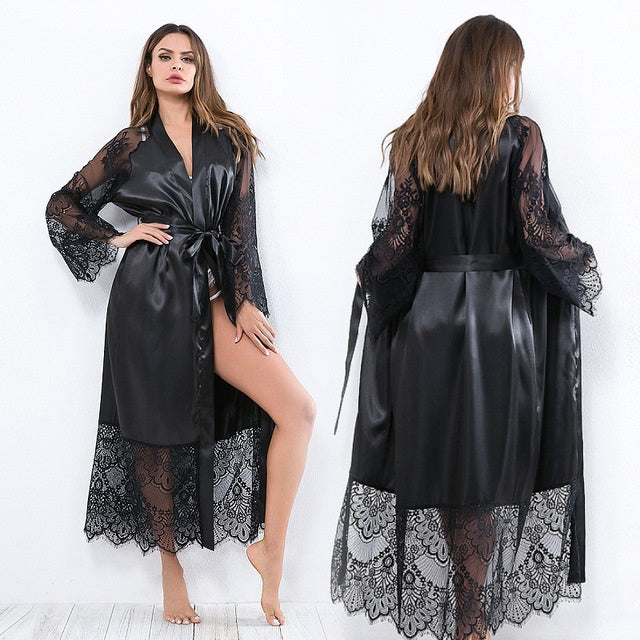 Sheer Lingerie Robe with Belt – Open-Front Babydoll Style, S–3XL
