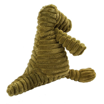 Green plush toy with a knitted texture on a white background