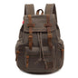 Brown backpack with leather straps on a white background