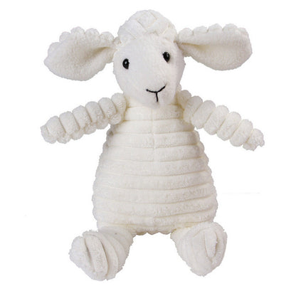 White plush toy sheep with textured body on white background