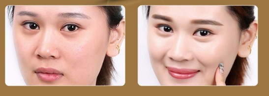 Before and after comparison of a woman's face with earrings.