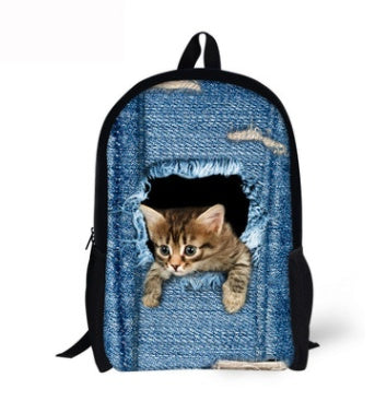 Kids' 3D Cat Denim Backpack – Cute Animal School Bag for Boys & Girls