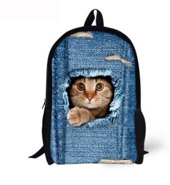 Kids' 3D Cat Denim Backpack – Cute Animal School Bag for Boys & Girls