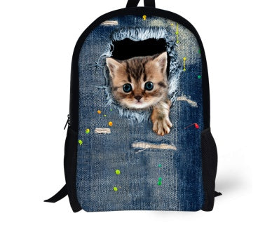 Kids' 3D Cat Denim Backpack – Cute Animal School Bag for Boys & Girls