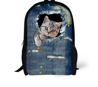 Kids' 3D Cat Denim Backpack – Cute Animal School Bag for Boys & Girls