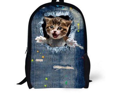 Kids' 3D Cat Denim Backpack – Cute Animal School Bag for Boys & Girls