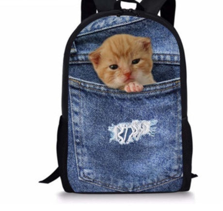 Kids' 3D Cat Denim Backpack – Cute Animal School Bag for Boys & Girls