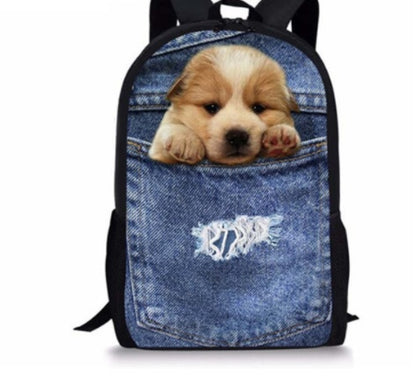 Kids' 3D Cat Denim Backpack – Cute Animal School Bag for Boys & Girls