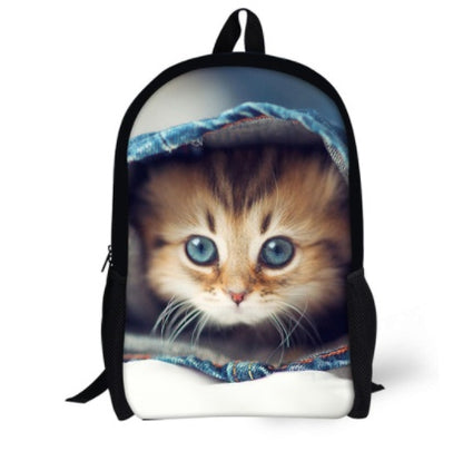 Kids' 3D Cat Denim Backpack – Cute Animal School Bag for Boys & Girls