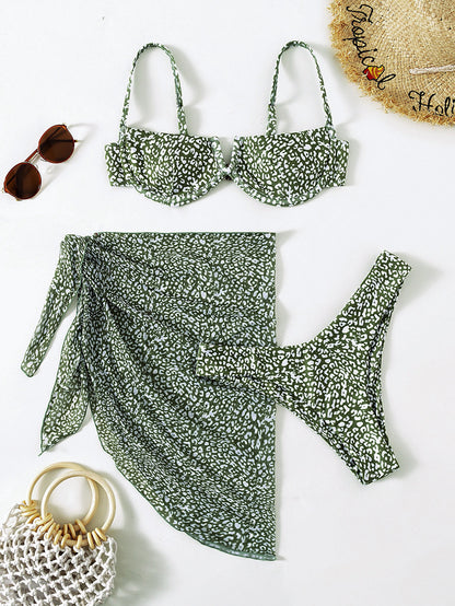 3-Piece Floral Bikini Set with Beach Skirt — 7 Colors, S–L