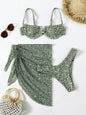 3-Piece Floral Bikini Set with Beach Skirt — 7 Colors, S–L