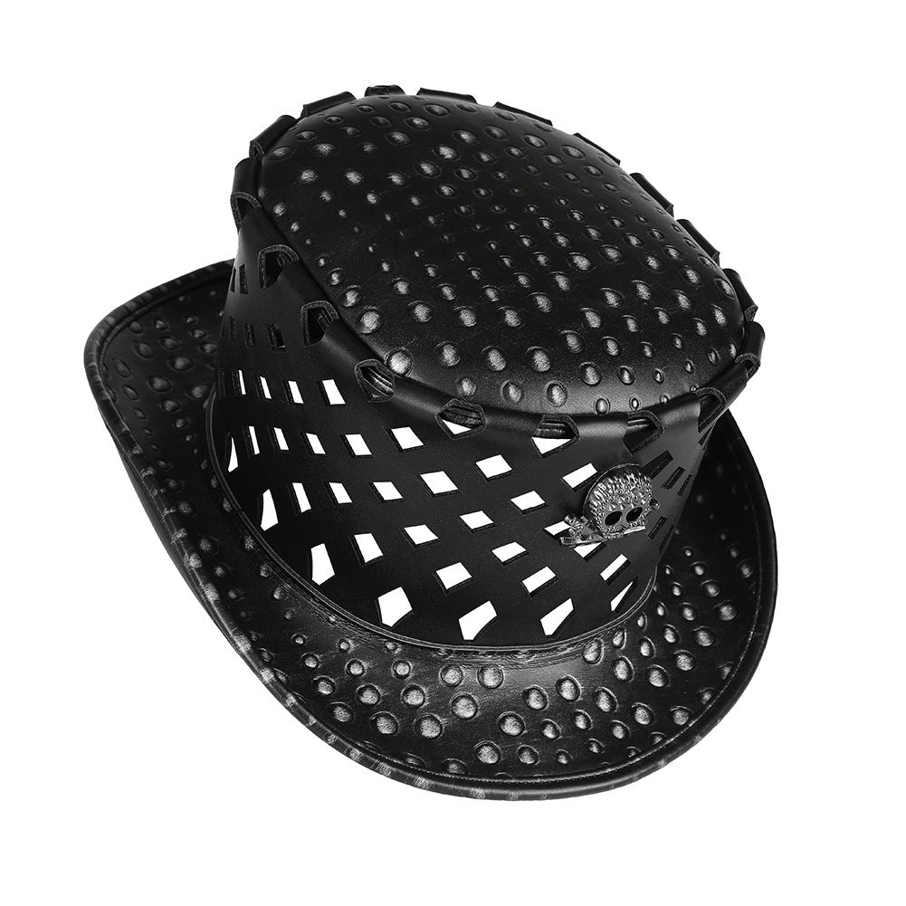 Black PU Leather Plague Doctor Top Hat – Medieval Halloween Cosplay Accessory