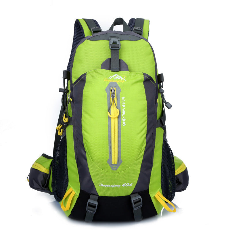 A green and black Only Kani sports backpack with yellow accents, featuring multiple compartments and external gear attachments.
